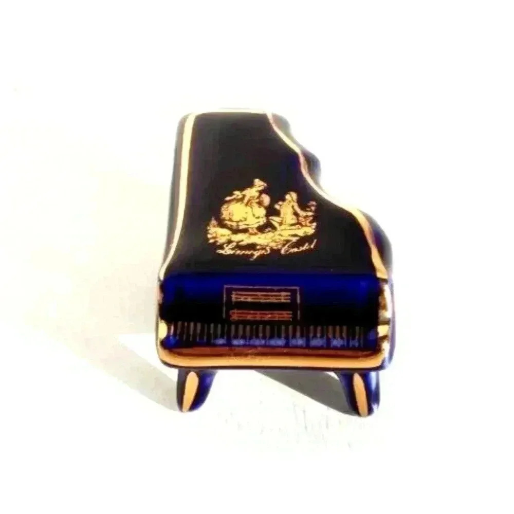 Vintage Limoges Courting Couple Cobalt Blue Mini Doll house Piano